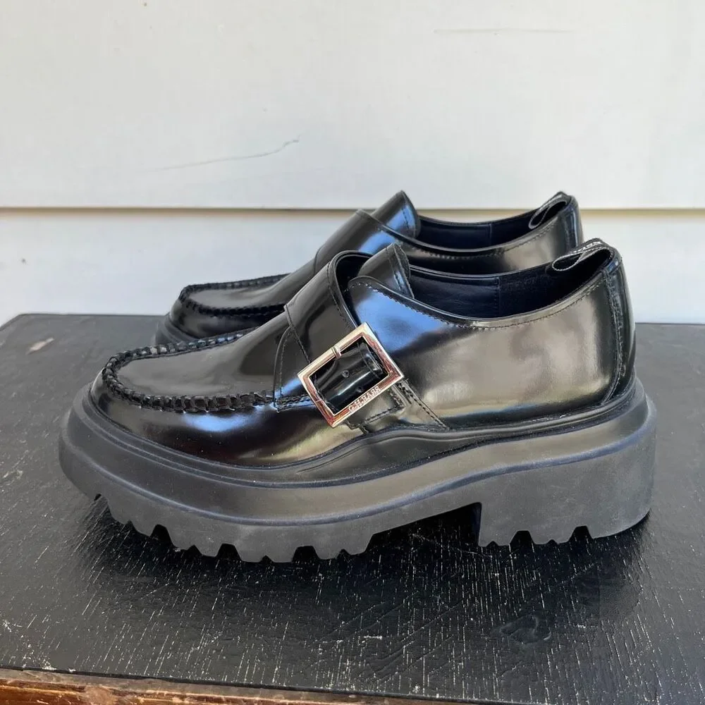 G.H. Bass Ella Platform Derby Loafers 9.5 Black Leather Chunky Lug Sole